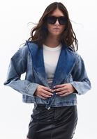 Bayan Mavi Crop Denim Ceket