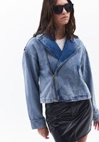 Bayan Mavi Crop Denim Ceket