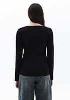 Women Black Square Neck Tshirt with Long Sleeves