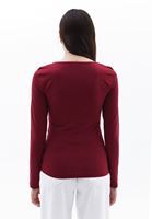 Women Red Square Neck Tshirt with Long Sleeves