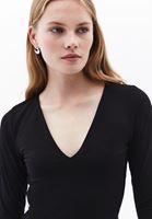 Women Black V-Neck Tshirt with Long Sleeves