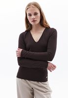 Women Brown V-Neck Tshirt with Long Sleeves