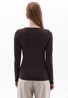 Women Brown V-Neck Tshirt with Long Sleeves