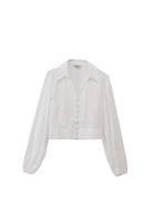 Women White Blouse with Button and Puff Sleeves Detail