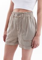 Women Beige High Rise Mini Shorts