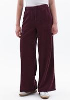 Women Bordeaux Mid Rise Wide Leg Pants