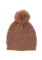 Women Brown Beanie with Pompom