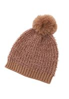 Women Brown Beanie with Pompom