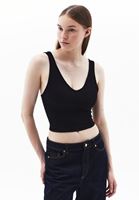 Bayan Siyah V Yaka Seamless Crop Top