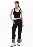 Bayan Siyah V Yaka Seamless Crop Top