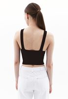 Bayan Kahverengi V Yaka Seamless Crop Top