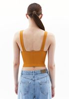 Bayan Sarı V Yaka Seamless Crop Top