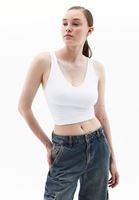 Bayan Beyaz V Yaka Seamless Crop Top