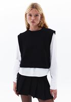 Women Black Sweater with Shirt Sleeves