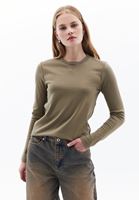 Women Green Crew Neck Tshirt with Long Sleeves