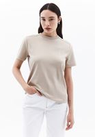 Women Brown Cotton Blened Crew Neck Tshirt