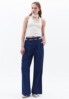 Women Blue Low Rise Wide Leg Pants