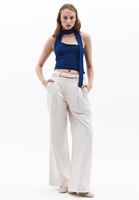 Women Cream Low Rise Wide Leg Pants