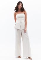 Women Cream Strapless Wide Leg Jumpsuit