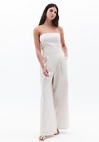 Women Cream Strapless Wide Leg Jumpsuit