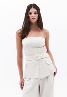 Women Cream Strapless Wide Leg Jumpsuit