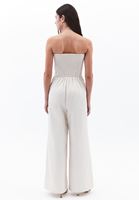 Bayan Krem Straplez Wide-Leg Tulum