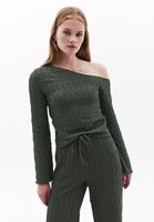 Women Green Tshirt with Asymmetrical Neckline