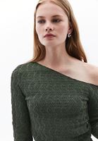 Women Green Tshirt with Asymmetrical Neckline