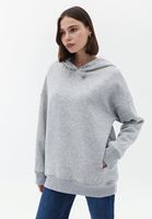 Bayan Gri Oversize Kapüşonlu Sweatshirt