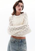 Women Beige Boat Neck Hemstitched Sweater