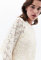 Women Beige Boat Neck Hemstitched Sweater