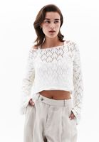 Women Cream Boat Neck Hemstitched Sweater