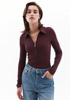 Women Brown Polo Neck Tshirt