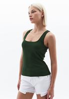 Women Green Square Neck Singlet