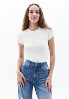 Women Cream Cotton Blended Crew Neck Tshirt