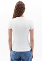 Women Cream Cotton Blended Crew Neck Tshirt