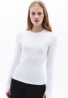 Women White Crew Neck Tshirt with Long Sleeves