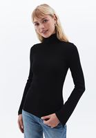 Women Black Turtle Neck Tshirt with Long Sleeves