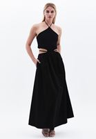 Bayan Siyah Cut-Out Detaylı Uzun Elbise