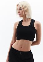 Women Black Crop Singlet with Sequin Detail