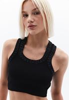 Women Black Crop Singlet with Sequin Detail