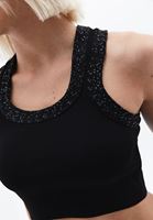 Women Black Crop Singlet with Sequin Detail