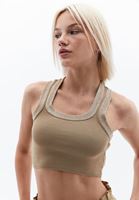 Women Beige Crop Singlet with Sequin Detail