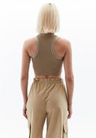 Women Beige Crop Singlet with Sequin Detail