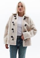 Women Cream Oversize Coat with Button Detail