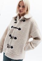 Women Cream Oversize Coat with Button Detail