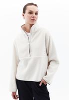 Women Cream Fleece Jacket with Zipper Detail