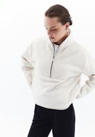 Women Cream Fleece Jacket with Zipper Detail