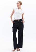 Women Navy Mid Rise Straight Fit Pants