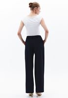 Women Navy Mid Rise Straight Fit Pants